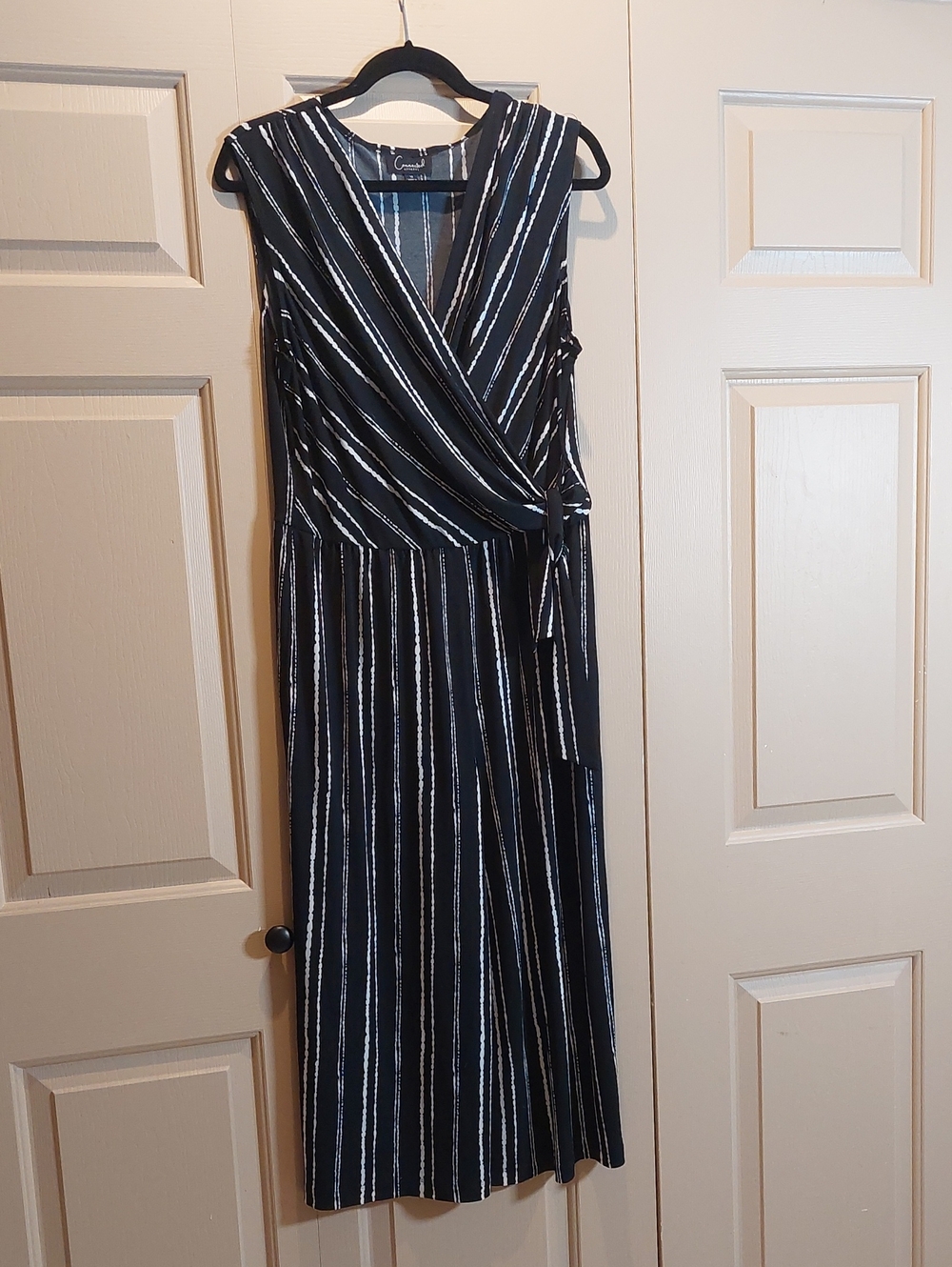 connected apparel Black & White Striped Wide-Leg Jumpsuit